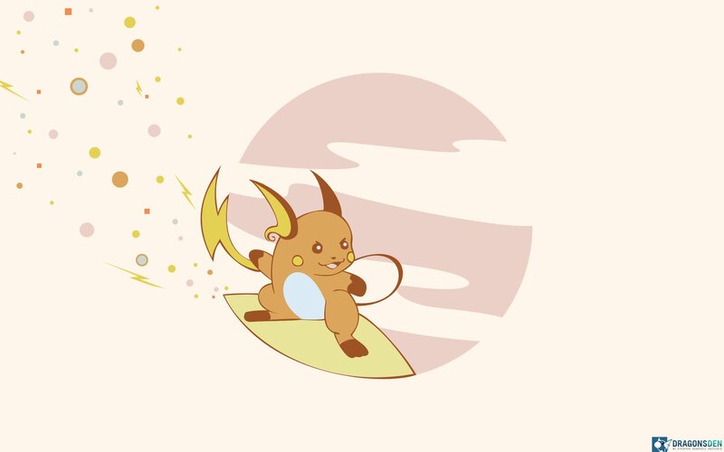 Raichu surfing on a wave