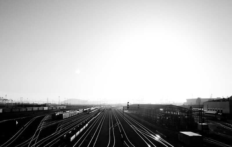 rail yard at dawn