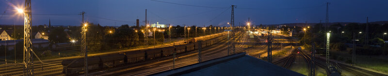 rail yard at dusk