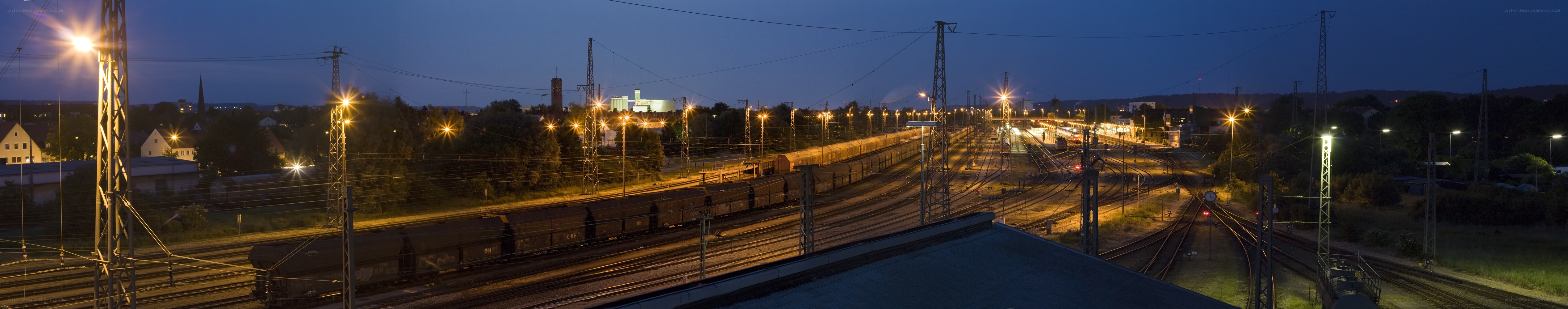 rail yard at dusk