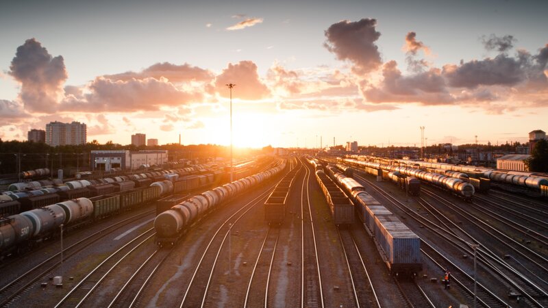 Rail Yard at Sunset — Orange