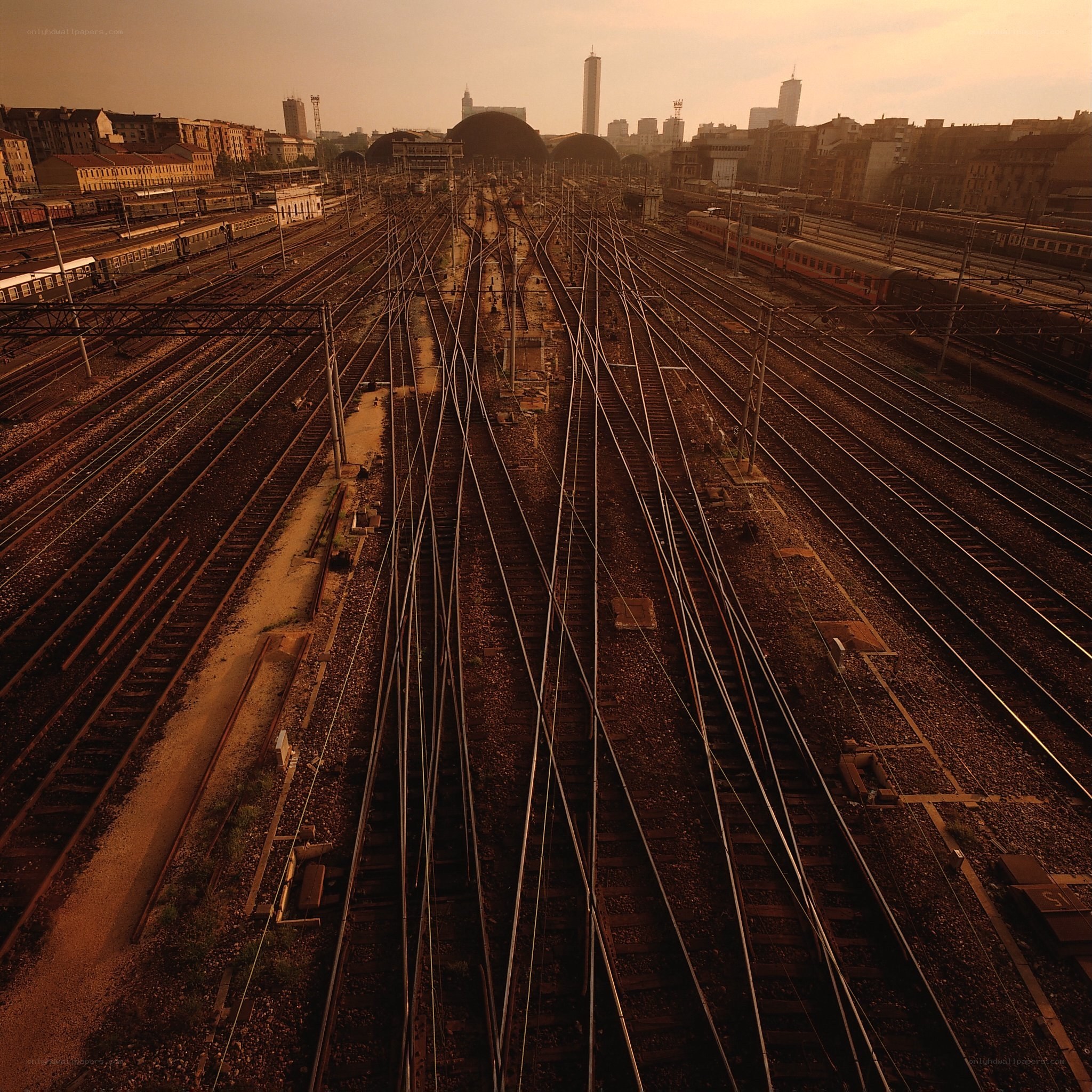 rail yard at sunset