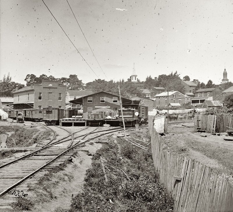 Rail yard in a historic town