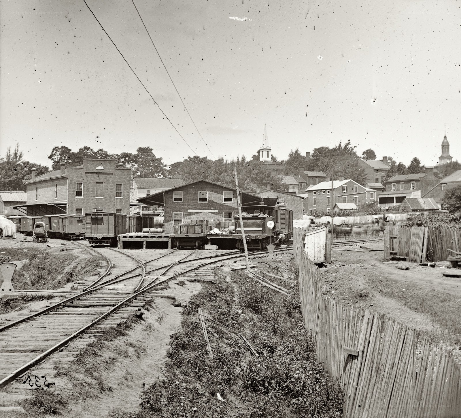 Rail yard in a historic town