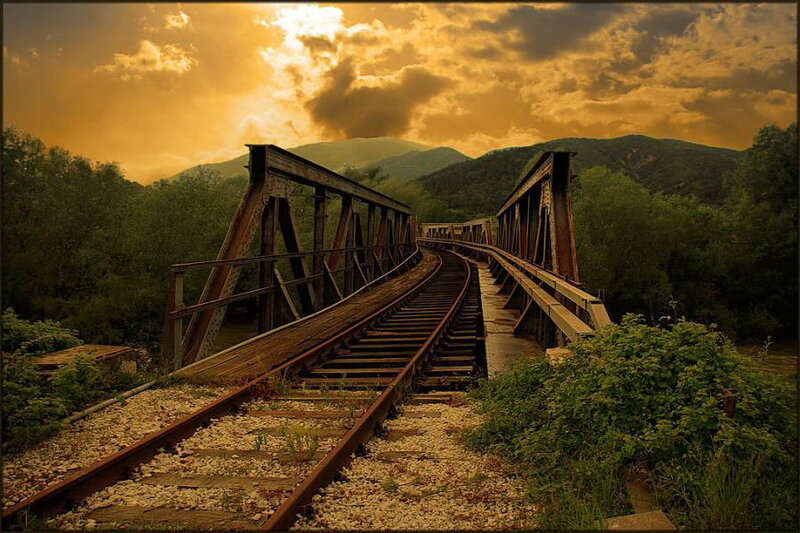 Railroad Bridge at Sunset