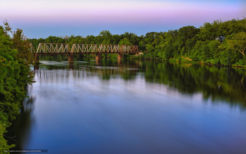 Railroad Bridge over River — Blue