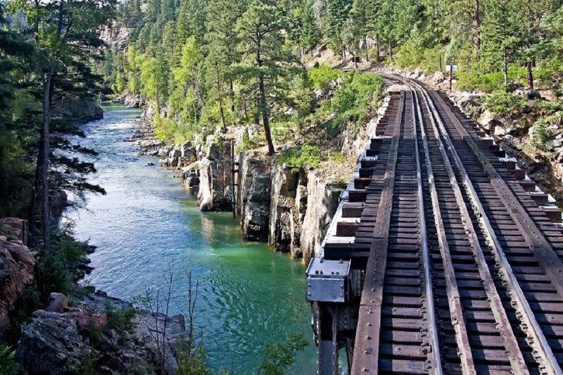 Railroad Bridge over River — Green, Serene