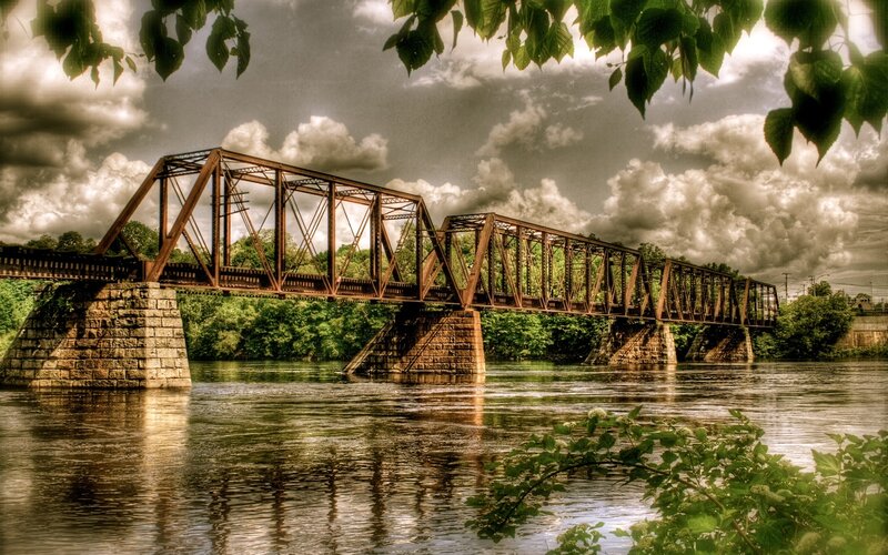Railroad Bridge over River — Green