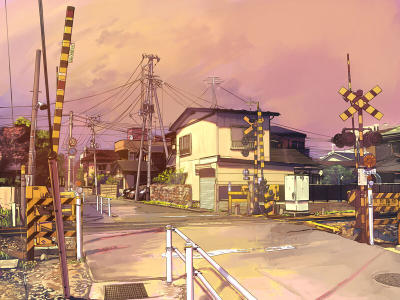 Railroad Crossing at Dusk — Pink