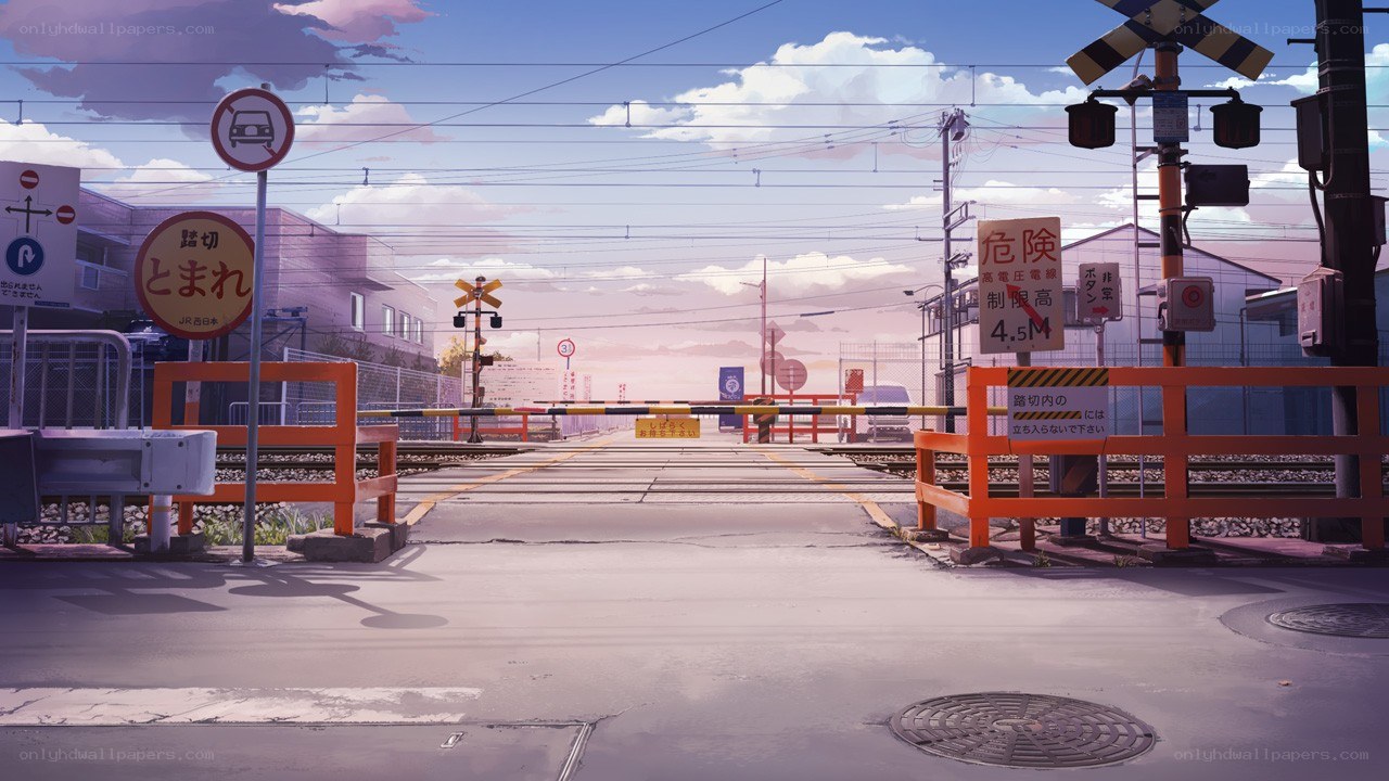 Railroad crossing at dusk