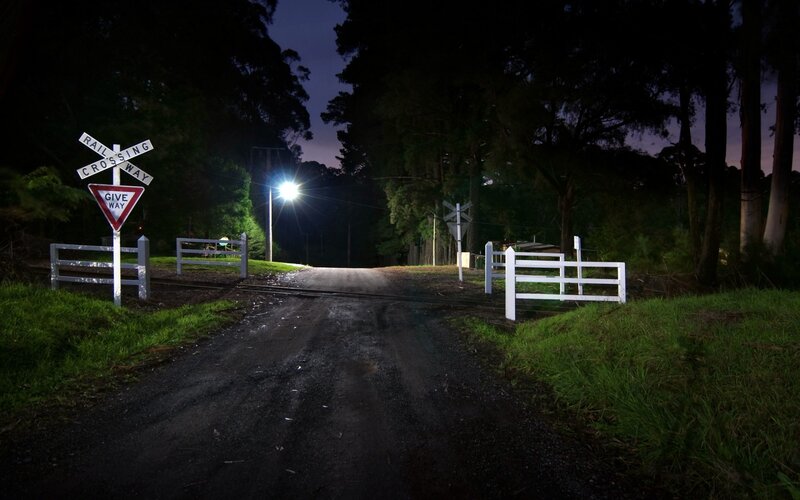 Railroad Crossing at Night — Black, Dark