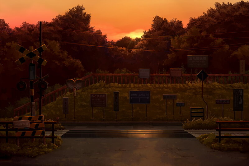 Railroad Crossing at Sunset — Orange