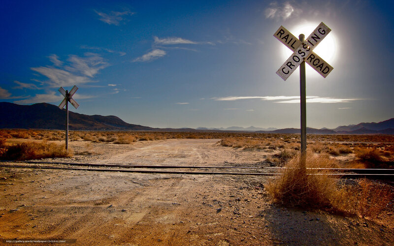 Railroad Crossing Sign — Blue, Desolate