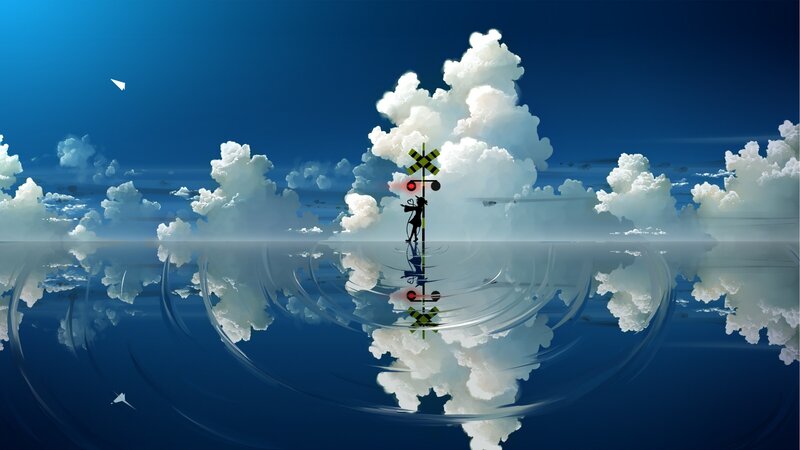 Railroad Crossing Sign — Blue, Serene