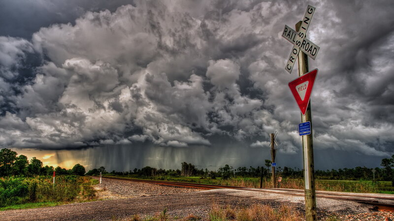 Railroad Crossing Sign — Gray, Dramatic