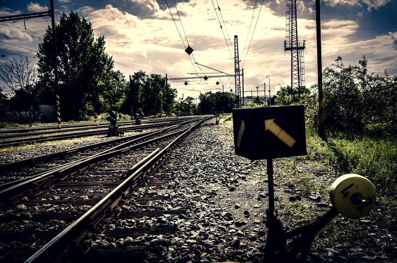 Railroad Tracks at Dusk — Black, Dramatic