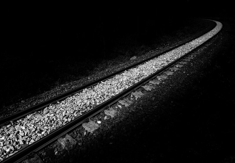 Railroad Tracks at Night — Black, Dramatic