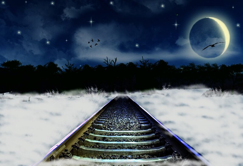 Railroad Tracks at Night — Blue