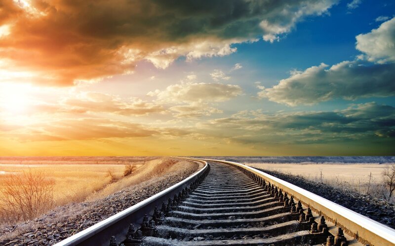 Railroad Tracks at Sunset — Blue