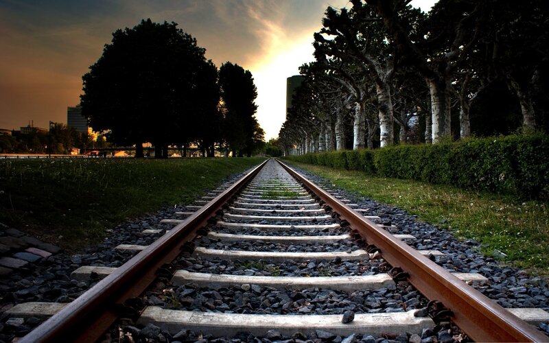 Railroad Tracks at Sunset — Green