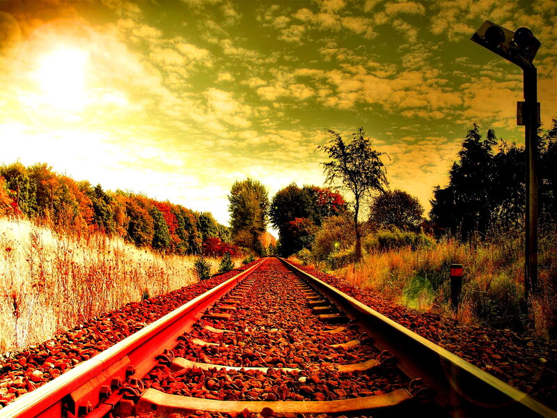 Railroad Tracks at Sunset — Yellow