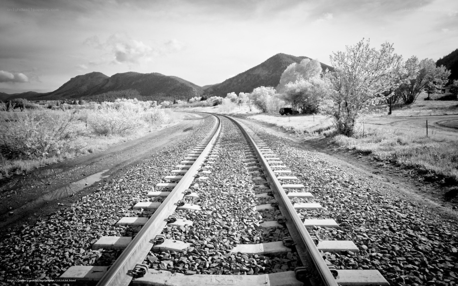Railroad tracks in a mountain valley