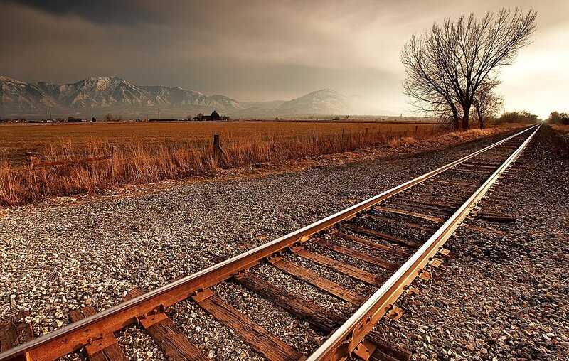 Railroad tracks in a rural landscape