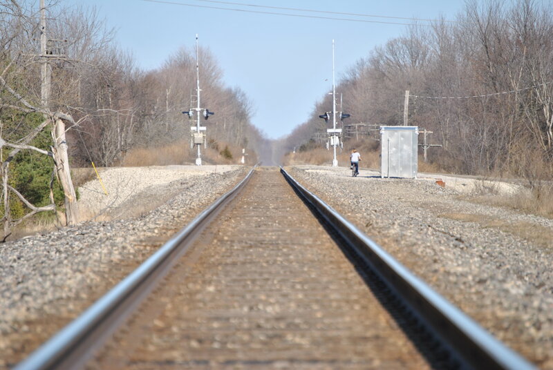 Railroad tracks in a wooded area