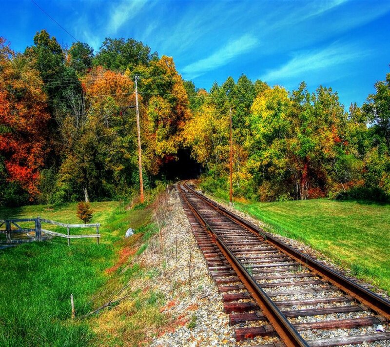 Railroad Tracks in Autumn — Blue, Serene