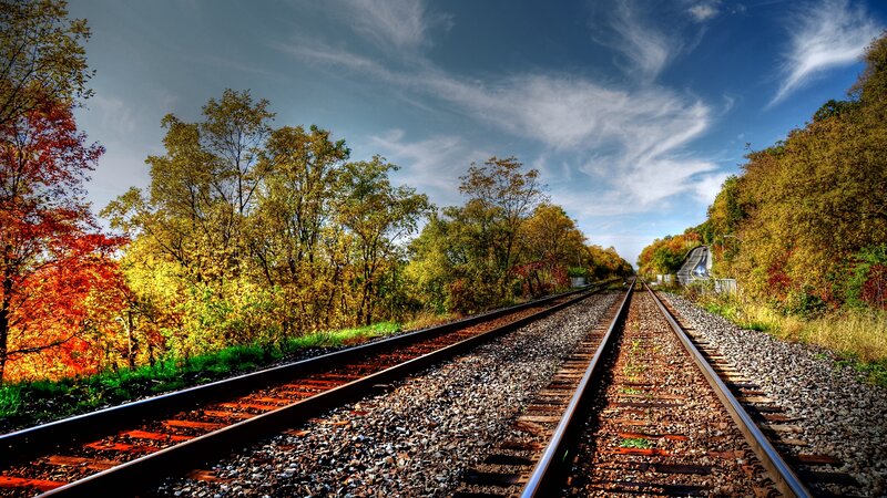 Railroad Tracks in Autumn — Blue