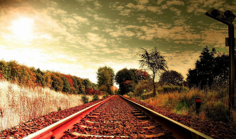 Railroad Tracks in Autumn — Red, Serene