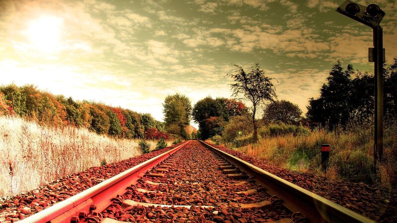 Railroad Tracks in Autumn — Red