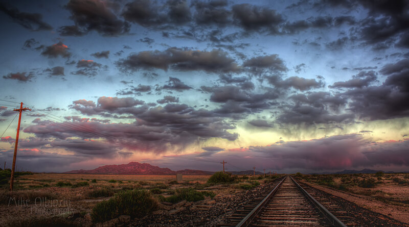 Railroad Tracks in Desert — Blue