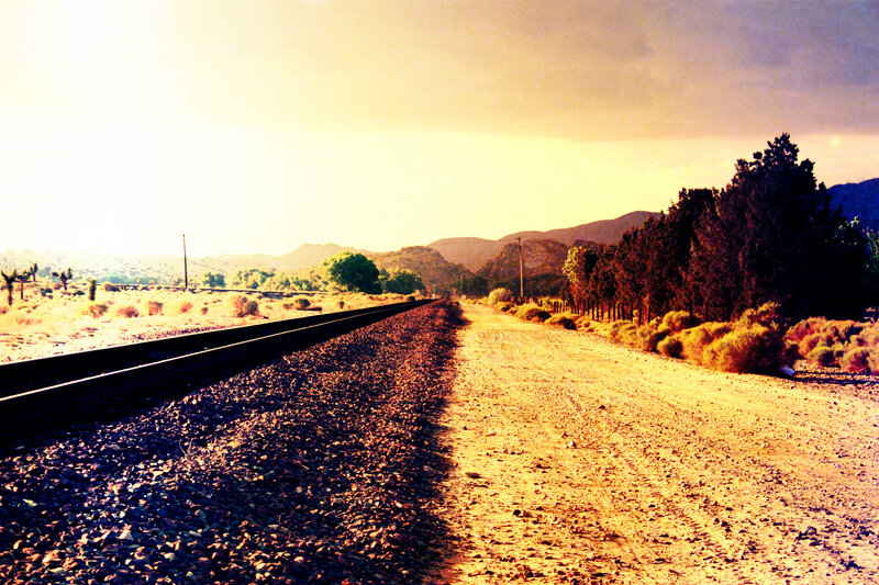 Railroad Tracks in Desert — Yellow