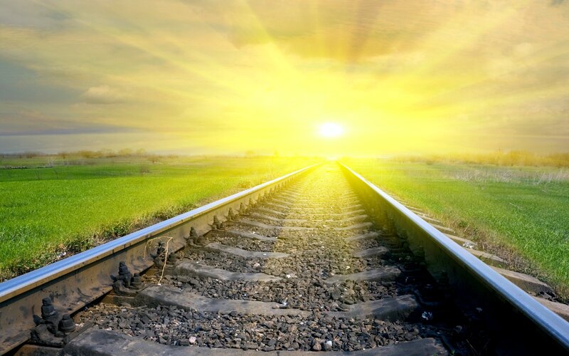 Railroad Tracks in Field — Yellow