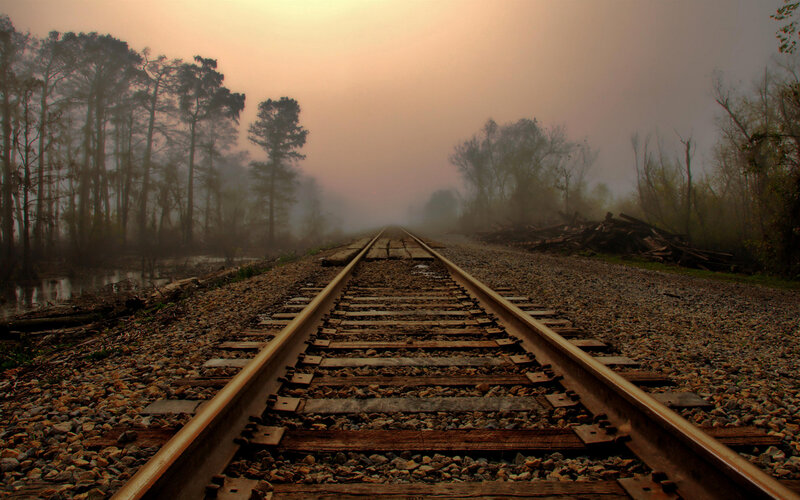 Railroad Tracks in Fog — Brown
