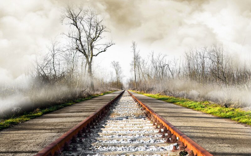 Railroad Tracks in Fog — Gray