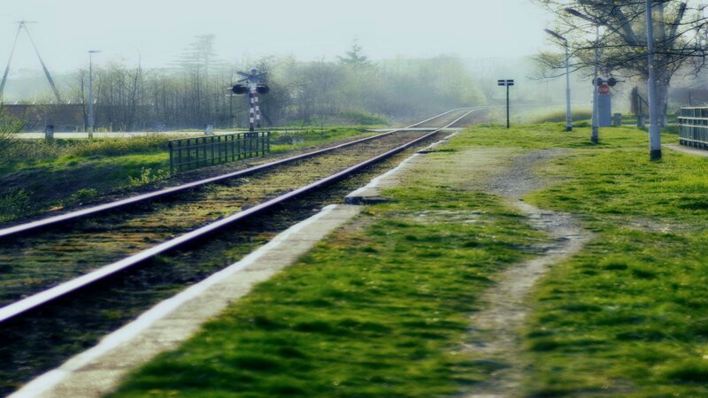 Railroad Tracks in Fog — Green