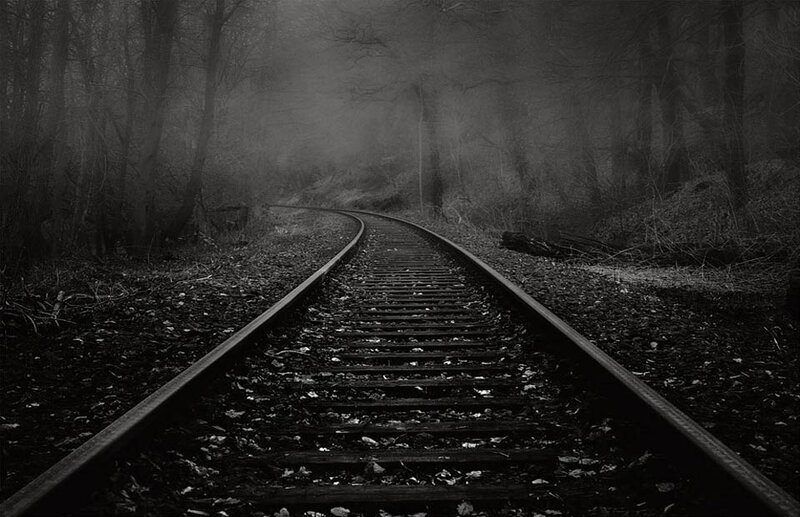 Railroad Tracks in Forest — Black