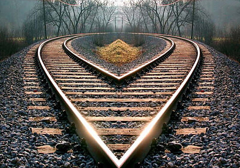 Railroad Tracks in Forest — Gray, Serene