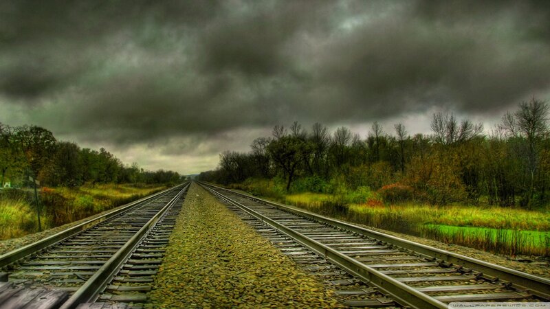 Railroad Tracks in Forest — Green, Dramatic, Autumn