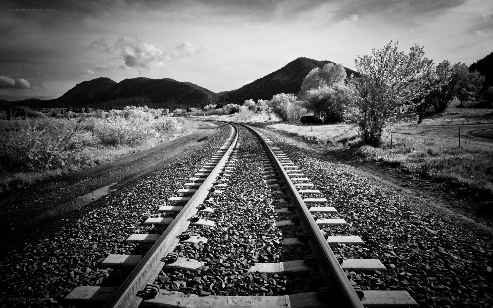 Railroad tracks in mountain landscape