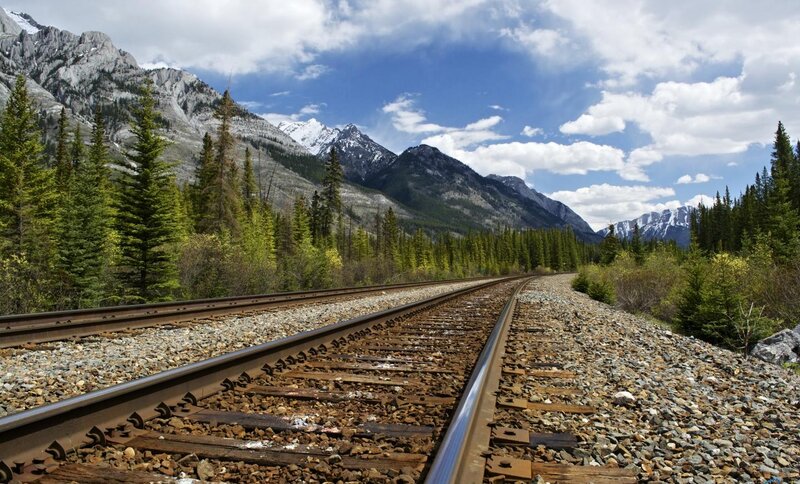 Railroad Tracks in Mountains — Blue