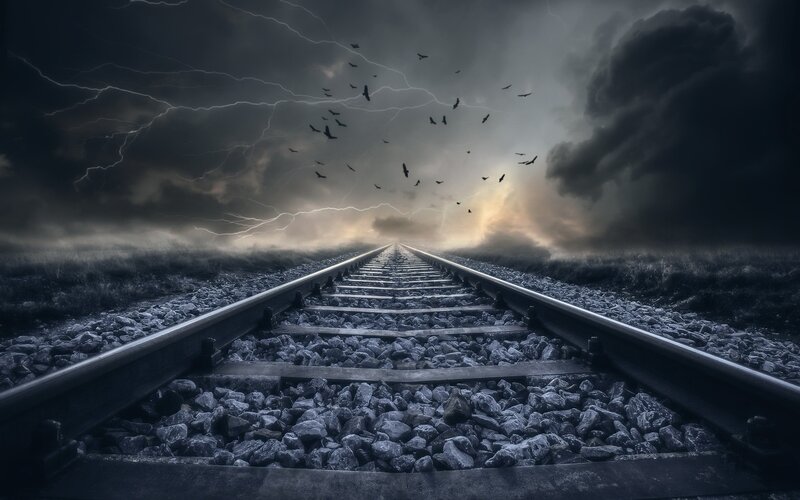 Railroad Tracks in Storm