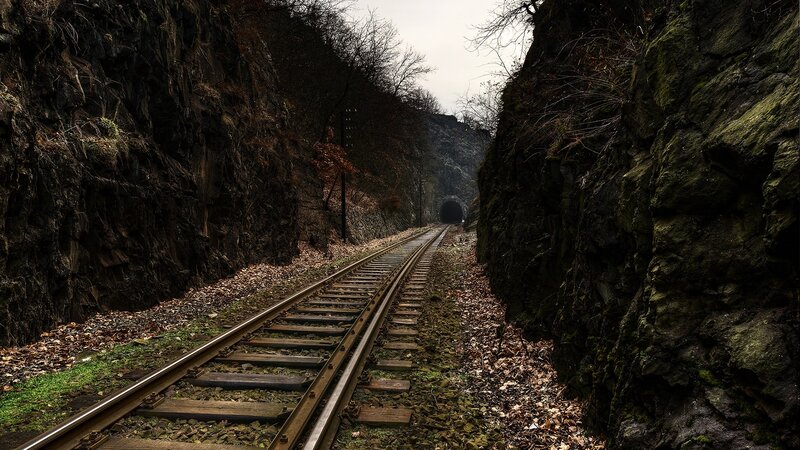Railroad Tracks in Tunnel — Brown