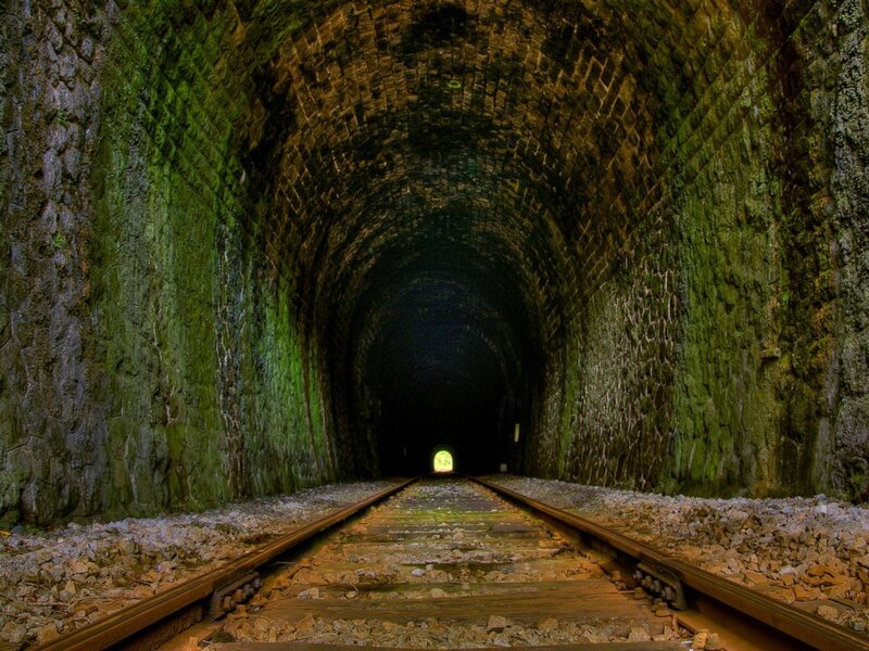 Railroad Tracks in Tunnel