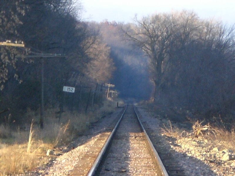 railroad tracks in wooded area