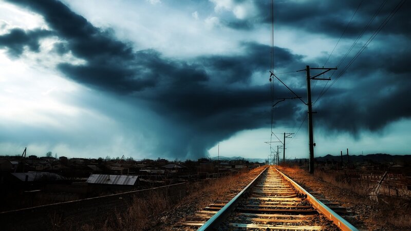 Railroad Tracks under Storm