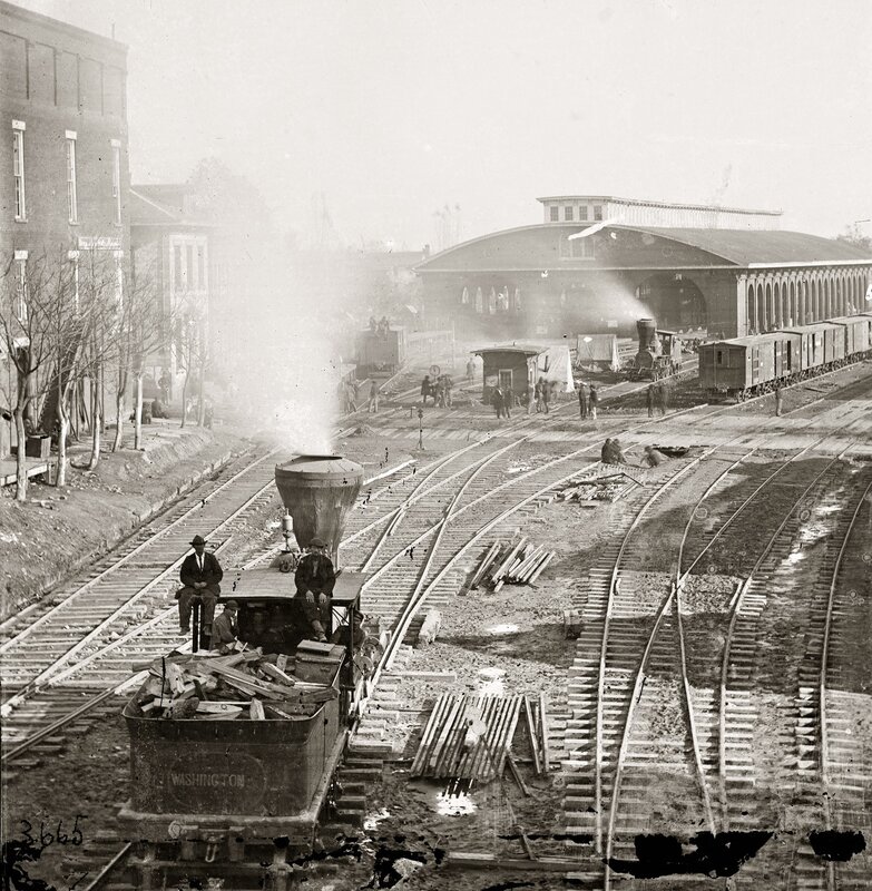 Railroad Yard with Steam Trains
