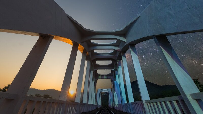 Railway Bridge at Night — Blue